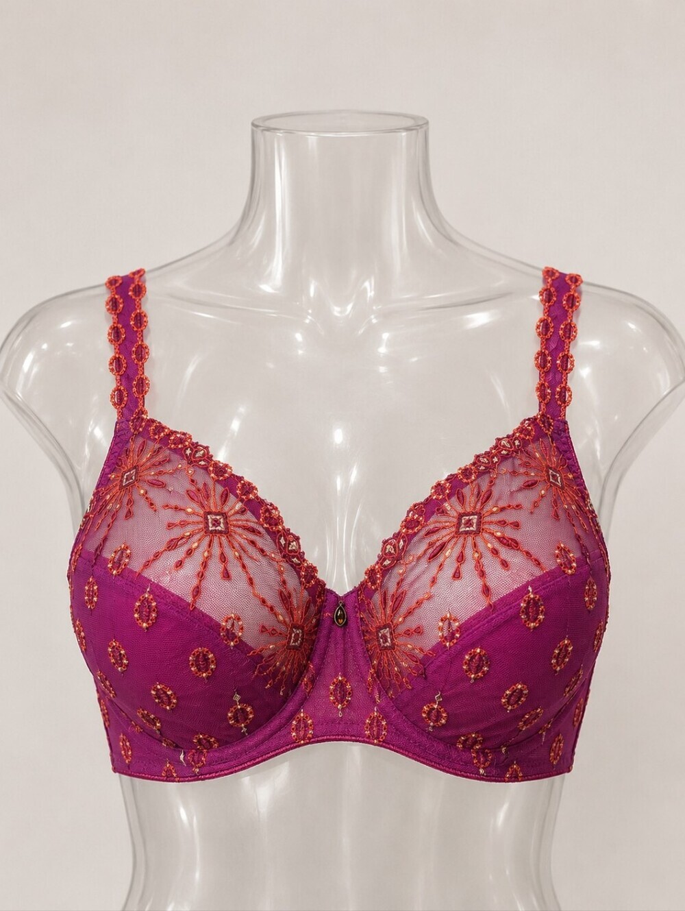 Chantelle Vendôme Full Cup Underwire Bra 34DDD Magenta Embroidered Sheer Mesh